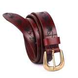 Perugia – Botanical-Engraved Burgundy Leather Belt