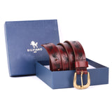 Perugia – Botanical-Engraved Burgundy Leather Belt
