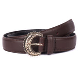 Bologna – Choc Truffle Leather Belt with Ornate Matte-Gold Buckle