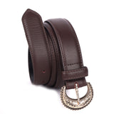 Bologna – Choc Truffle Leather Belt with Ornate Matte-Gold Buckle