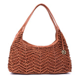 Cognac Lattice – Woven Leather Shoulder Bag