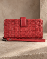 Crimson Weave – Woven Leather Wristlet Wallet
