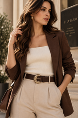 Bologna – Choc Truffle Leather Belt with Ornate Matte-Gold Buckle