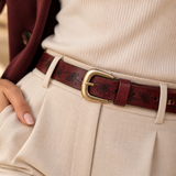 Perugia – Botanical-Engraved Burgundy Leather Belt