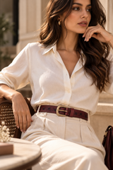 Perugia – Botanical-Engraved Burgundy Leather Belt
