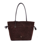 Suede Drawstring Leather Tote