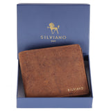 Silviano Hunter – Rustic Tan RFID Protected Slim Leather Bifold Wallet with Coin Pocket & Gift Box