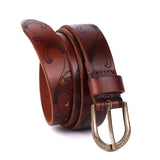 Bellagio – Scroll-Engraved Brown Leather Belt