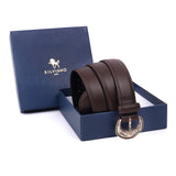Bologna – Choc Truffle Leather Belt with Ornate Matte-Gold Buckle