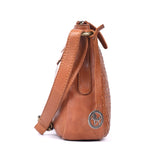 Cognac Grid – Woven Leather Crossbody Bag