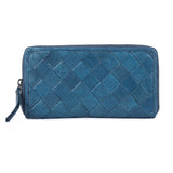 Azure Weave – Woven Leather Zip-Around Wallet