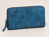 Azure Weave – Woven Leather Zip-Around Wallet