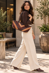 Matera – Patchwork Leather and Suede East-West Shoulder Bag