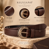 Bologna – Choc Truffle Leather Belt with Ornate Matte-Gold Buckle