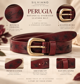 Perugia – Botanical-Engraved Burgundy Leather Belt