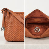 Cognac Grid – Woven Leather Crossbody Bag